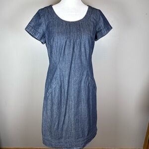 Boden Denim Dress Lined Womens 8R Blue Short Sleeves Pockets Casual Workwear